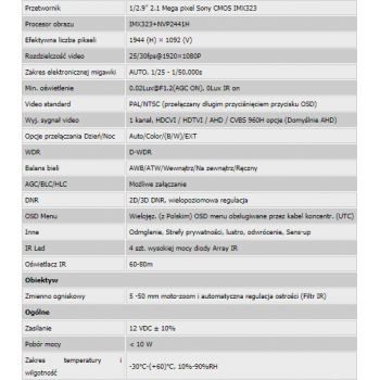 KAMERA TUBOWA AHD-H/HDCVI/HDTVI/ANALOG VTVISION VAHC-S90BHDZ 1080p 5-50mm IR60-80 12VDC
